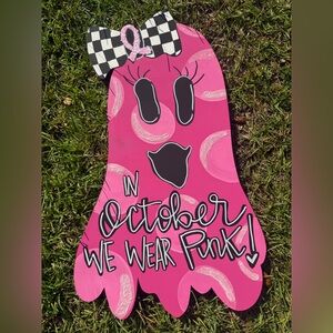 Pink Ghost Halloween Decoration door hanger